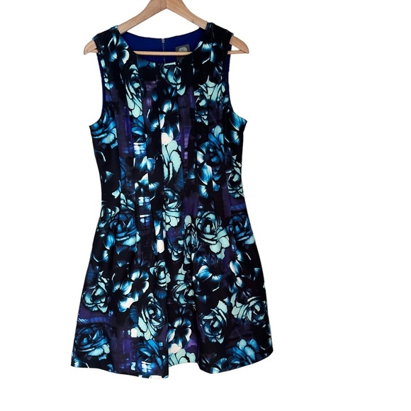 Vince Camuto Womens Blue Floral Print Fit & Flare Midi‎ Dress Size 14 - Picture 13 of 13